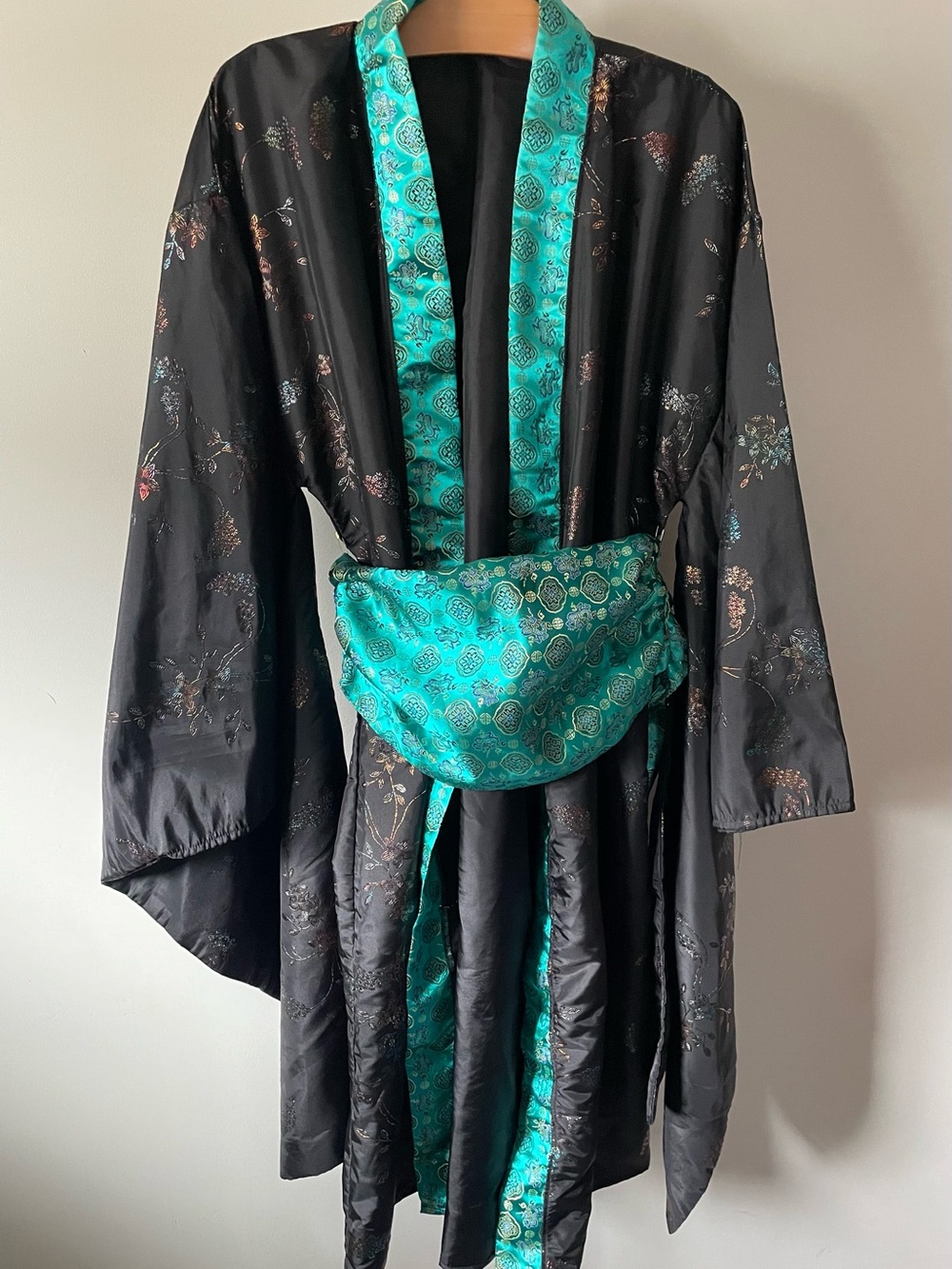 Vintage Japanese Geisha Kabuki Kimono Robe & Obi Belt Bow 80s 90s